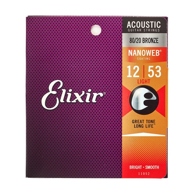 Elixir Nanoweb 80/20 Bronze  - Light (12-53)  pour guitare acoustique folk