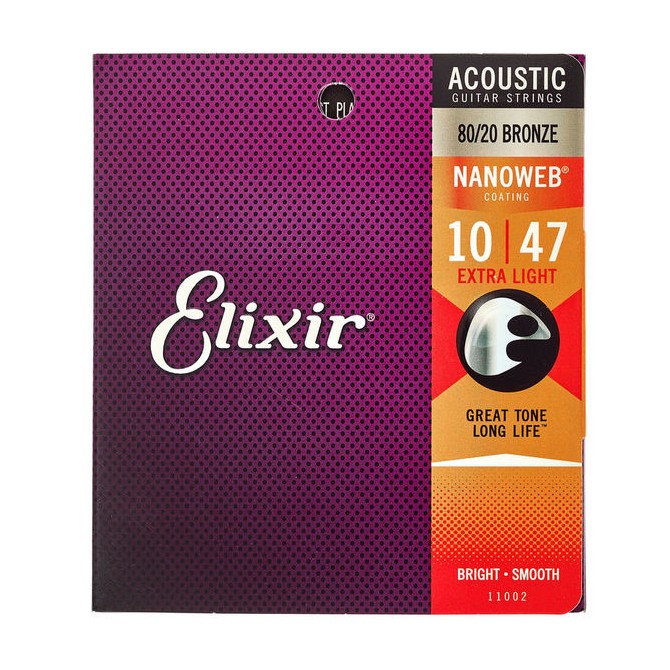 Elixir Nanoweb 80/20 Bronze pour guitare acoustique folk - Extra Light (10-47)